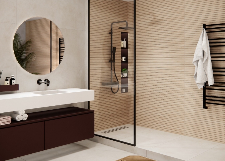 На фотографии пример использования плитки из коллекции Grove фабрики Jano Tiles в дизайне интерьера.