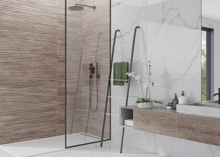 На фотографии пример использования плитки из коллекции Ribbon фабрики Jano Tiles в дизайне интерьера.
