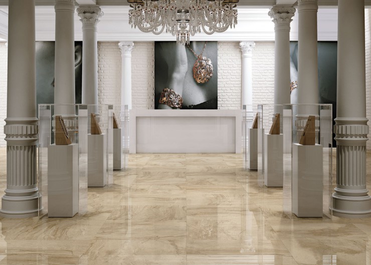 На фотографии пример использования плитки из коллекции Marmi Imperiali фабрики Italgraniti в дизайне интерьера.