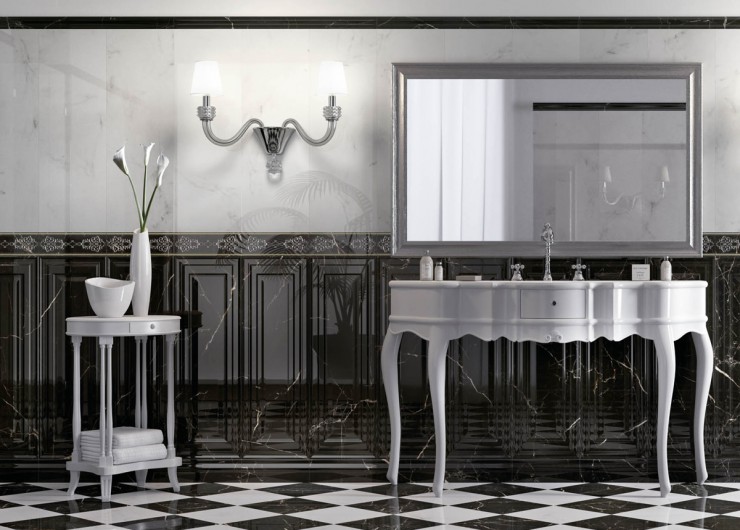 На фотографии пример использования плитки из коллекции Crystal Marble фабрики Valentino в дизайне интерьера.